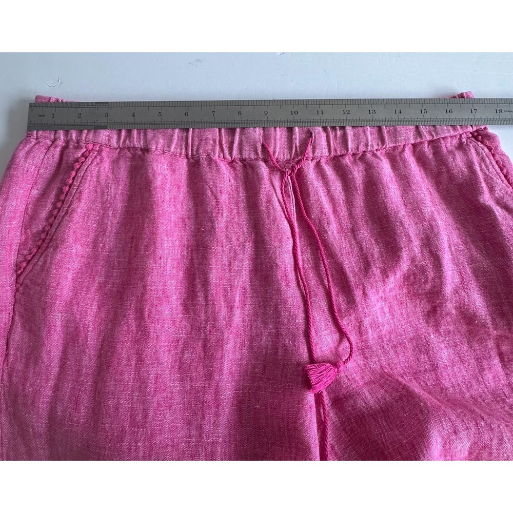 Talbots Coastal Resort Granny 100% Linen Pink Cropped Pants Sz. 12 Pom Pom Trim‎ - Picture 13 of 13